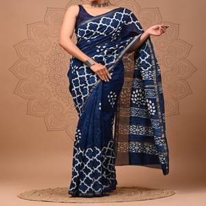 Elegante Sari de seda Chanderi suave con borde de Jari dorado tradicional y ropa festiva Premium con impresión digital llamativa - Product Image 1