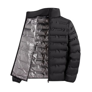 Doudoune auto-chauffante hommes solide coupe-vent plissé doudounes col montant classique chaud hiver vestes mâle - Product Image 2