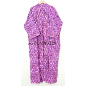 Handblok Bloemenprint Katoenen Maxi-Jurk Stijl Kimono Premium Badjas Thermische Nachtkleding Groothandel Lente Lange Kimono - Product Image 5