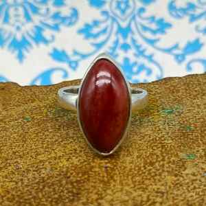 Anillos de piedra con forma de marquesa de jaspe rojo, piedras preciosas de Color rojo semiprecioso, joyería fina para mujeres y hombres, anillos - Product Image 4