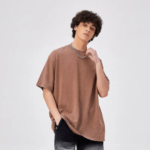 High Quality Streetwear Unisex Heavyweight Plus Size Mens <b>Drop</b> Shoulder 100%cotton Round-neck <b>Acid</b> Washed T Shirt with logo - Product Image 2