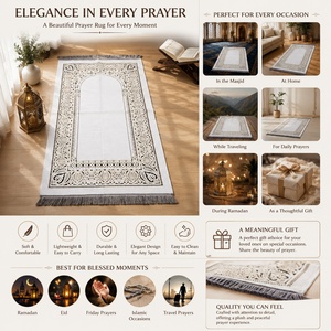 Alfombra de Oración Islámica de Chenilla Blanca con Diseño de Mihrab, Alfombra de Oración Musulmana para Hajj, Umrah, Ramadán, Regalo de Eid, Hecho en Turquía - Product Image 3