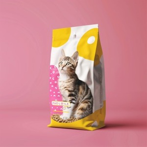 Fenêtre en PET à fond carré à fermeture éclair supérieure étanche à l'humidité de qualité alimentaire nourriture pour animaux de compagnie pour chat debout pochette à fond plat emballage gravure impression - Product Image 1