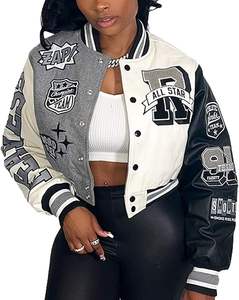 Veste universitaire pour femme à manches longues boutonnée recadrée Bomber vestes manteau de baseball décontracté Y2K - Product Image 1