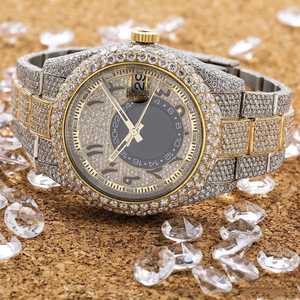 Montre mécanique à double fuseau horaire pour homme en édition limitée avec cadran arabe Bracelet de haute qualité en diamant Moissanite bicolore antique - Product Image 2
