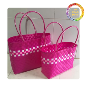 Bolsa tejida de plástico hecha a mano | Bolsa de compras ecológica y uso diario | Bolsa espaciosa con pajita de colores - Product Image 2