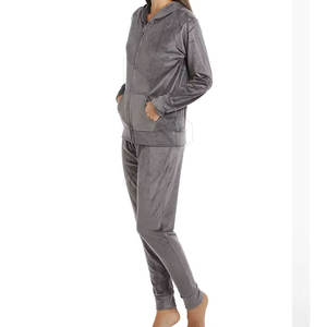 Women's Casual Soft Velvet <b>Two</b>-<b>Piece</b> for <b>Lounge</b> <b>Set</b> Solid Zipper Top and Bottoms for Winter - Product Image 2