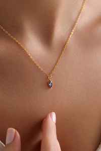 Collier miniature en argent sterling 925 plaqué or 14 carats avec améthyste marquise, collier miniature coloré, cadeau pour elle - Product Image 2