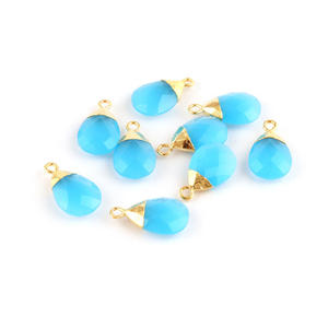 Suministro al por mayor Briolette Cut Sky Blue Calcedonia Conector en forma de pera 18K Oro galvanizado DIY Single Bail Findings - Product Image 5