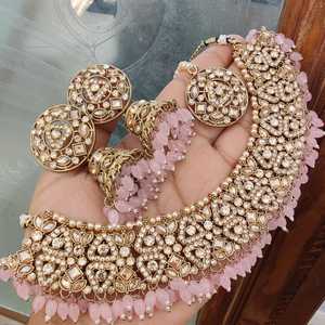 สร้อยคอเพชรอินเดียแบบดั้งเดิมที่มีคุณภาพสูงย้อนกลับพร้อมต่างหู jhumki และ maangtikka เหมาะสำหรับงานแต่งงานโอกาสพิเศษ - Product Image 2