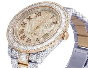 Nouvel arrivage de montre Baguette et Moissanite ronde VVS Diamant rose bicolore automatique Iced Out Hip Hop mode personnalisée pour hommes - Product Image 3