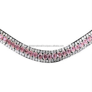 Banda para cejas de caballo Bandas para cejas de caballo de cuero negro genuino de calidad superior con Canal ostentoso de cristal de 3 filas y bucles de tamaño personalizado - Product Image 4