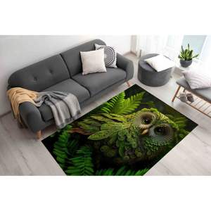 Tapis imprimé hibou vert au design abstrait animalier : Tapis en chenille adapté aux animaux domestiques - Product Image 1