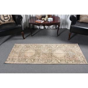 พรมตุรกีขนาด 2.1x6 ฟุต สีน้ำตาลเบจ ลายปะติดปะต่อ ทำจากขนสัตว์ วินเทจ - Product Image 2