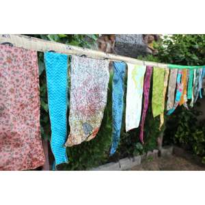 Handmade Multicolour Indian Vintage Recycled Sari Saree Large Flag Bunting Garlands for Party Outhouse-Mango Wedding <b>Banners</b> - Product Image 4