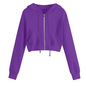 Wholesale Crop Sweatshirts Hoodies 2024 Casual Autumn/Winter Hooded 100% Cotton <b>Fleece</b> Breathable Crop <b>Tops</b> for Women - Product Image 1