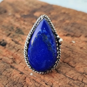 Anillo fino de lapislázuli en forma de pera de Plata de Ley 925 hecho a mano para mujer, ajuste de bisel, joyería de boda elegante para fiestas - Product Image 3