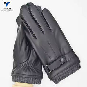 Gants en cuir uni à écran tactile de haute qualité, chauds pour l'hiver, pour une utilisation quotidienne en extérieur, doublure en fourrure - Product Image 1