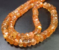 Perles Rondelles Briolette en Pierre de Soleil Africaine Naturelle Orange 5-8,5 mm, Fil de 15 pouces, Taille Facettée, Effet de Couleur Changeant, Haute Qualité, 60 Carats