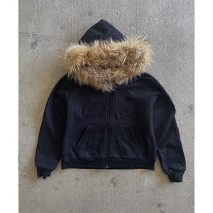 ขนเทียมประดับพลอยเทียมสำหรับผู้ชาย100% มีฮู้ดแบบสวมหัวมีฮู้ดอบอุ่นสบายเนื้อผ้าคอตตอนทรงหลวมสวมใส่สบายเสื้อนอกสำหรับฤดูหนาว - Product Image 3