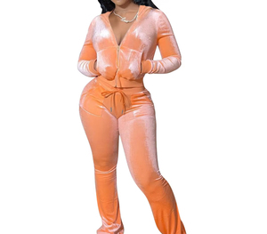 Ensemble deux pièces pour femmes en velours avec strass personnalisés, vintage, sexy, ensemble deux pièces pour femmes, survêtement streetwear, automne hiver, femmes, sweat-shirts à fermeture éclair - Product Image 4