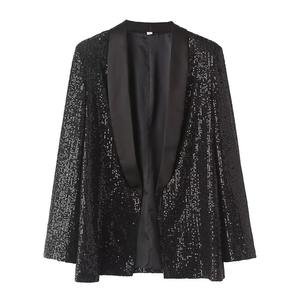 2024 Spring New Product Women's Fashionable Style Polo Collar Long sleeved Solid Color Sequin Suit Coat - Product Image 4