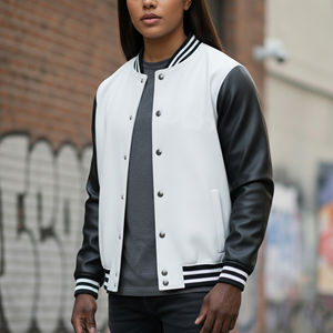 Nouveauté 2025 – Blousons universitaires 100 % coton avec manches en cuir pour femmes, personnalisables avec logo brodé - Product Image 2