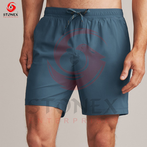 Short de course sportif en maille respirant pour homme, fendu sur le côté, décoration vintage, poche arrière zippée-Short de fitness à motif solide - Product Image 2