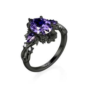 Jeulia Gothic Bat Wing Black Thorn Purple <b>Statement</b> <b>Ring</b>-Open <b>Ring</b> with Natural Gemstone Inlay - Product Image 2