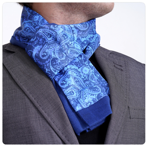 Exve Exclusive Bufanda de punto de doble cara con estampado digital de diseño de chal azul marino AE3463 - Product Image 1