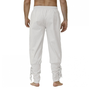 Pantalones deportivos de algodón 100% blancos para hombre, Pantalón recto en la cintura con cordón curvo, dobladillo con lazo, informal, ajuste relajado, ligero y transpirable - Product Image 4