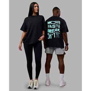 Camiseta Oversize de Algodón Pesado Lavado - Black Island Paradise con Logotipo Estampado - Product Image 1