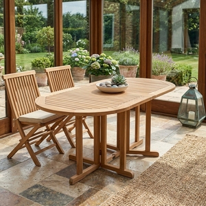 Outdoor <b>Folding</b> Teak Wood <b>Dining</b> Set <b>Folding</b> Oval <b>Table</b> <b>Chairs</b> Solid Wooden Bistro Set Patio Garden Furniture Setup Art Decor - Product Image 5