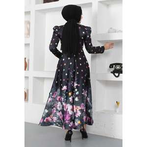 ชุดราตรีทรงบอลกาวน์ผ้าซาตินลายจุดดอกไม้สีดำ ไซส์ XS แต่งโครเชต์แบบธรรมชาติ ยาวลากพื้น เหมาะสำหรับงานแต่งงาน-MSW12251-2 - Product Image 5