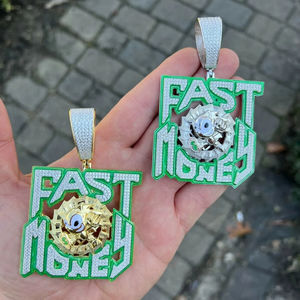 Meilleur vendeur Collier pendentif hip-hop serti de diamants en moissanite VVS avec argent 925 plaqué or Design de luxe Fast Money - Product Image 1