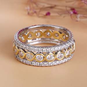 Jeulia Two Tone Round Cut Sterling <b>Silver</b> <b>Wedding</b> <b>Band</b> for Women - Product Image 5