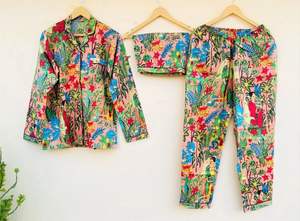 Conjunto de pijama de algodón puro de 3 piezas para mujer - Product Image 4