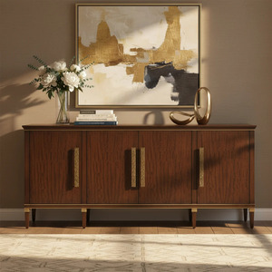 Modern Wood <b>TV</b> <b>Stand</b> Sideboard Cabinet Brown Walnut Storage Console <b>with</b> Gold Tone Handles for Living Room - Product Image 2