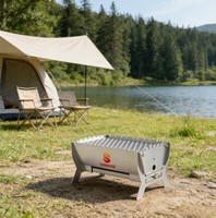 Barbecue pliant compact et portable en acier inoxydable, résistant à la rouille, facile à nettoyer, pour balcon, camping-car, 1 à 3 personnes, faible teneur en carbone