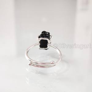 Joyería de piedra en bruto Anillo de mujer Piedra preciosa de turmalina negra natural Anillo bohemio de piedra natal de Octubre Anillo de plata esterlina 925 - Product Image 6