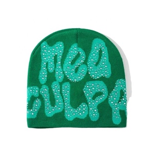 2025 DIY Bling Rhinestone invierno cálido calavera gorra pulóver sombrero Y2K letra gráfica hombres mujeres Beanie sombreros de punto diseñador - Product Image 5