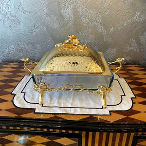 Plat de service avec couvercle pour la maison, les restaurants et les ustensiles de cuisine décor de plat de service en laiton et verre de couleur dorée - Product Image 5