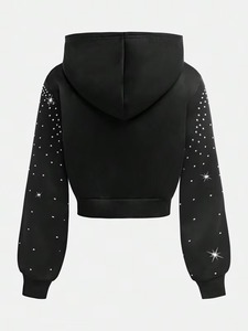 Crystal Detailed Rhinestone <b>Hoodie</b> Unisex <b>Fleece</b> Pullover 100% Cotton Winter Fashion Streetwear Bulk Wholesale Supply - Product Image 2