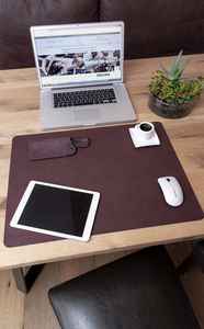 Computer Laptop Mouse Pad Leather Office Women <b>Large</b> Minimalist Desk Mat Handmade Mouse pad Leather Black - Product Image 3