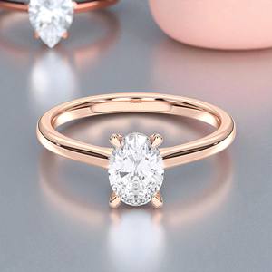 Juego de puntas de diamantes de forma ovalada y redonda de moissanita de 1,10 quilates, anillo de compromiso solitario de quilates en oro sólido de 10K,14K,18K para ella - Product Image 4