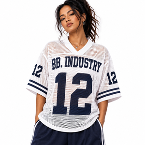 Maillot de football américain blanc personnalisé, sublimé, respirant, coupe ample, unisexe, décontracté, col en V court - Product Image 1