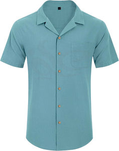 Camisa de manga corta de lino y algodón para hombre 2025, moda de verano, ropa ligera esencial para playa y vacaciones para clima cálido - Product Image 1