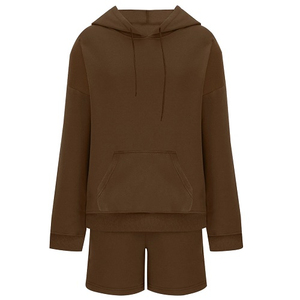 Conjunto de Sudadera con capucha y pantalones cortos de 2 piezas informal para mujer Ropa de verano Mezcla de algodón Transpirable Logotipo personalizado - Product Image 2