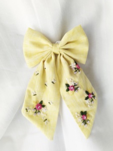 Custom Made Hand Embroidered <b>Hair</b> Bows on Linen Fabric Ideal <b>for</b> <b>Hair</b> Accessory Stores <b>for</b> Resale - Product Image 2