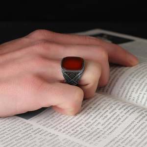 Anillo Azuris turco de plata de ley 925 para hombre, estilo otomano, joyería de moda, piedra natural, color negro, hecho a mano VALKH1347 - Product Image 3